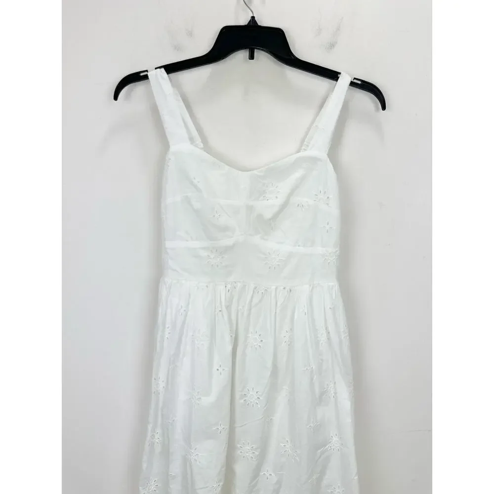 NEW J.Crew Eyelet Midi Dress Cotton Cottagecore Pockets Retro A Line White US 6